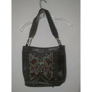 Montana West Purse Leather Studded Turquoise Cross Brown